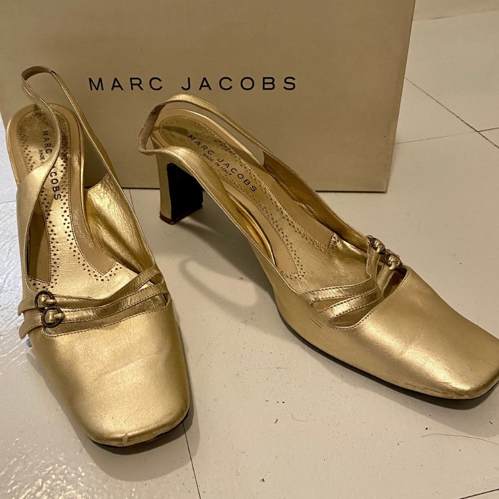 Marc Jacobs Gold Metalic slingback heels sandals size US 8.5 / EU 38.5